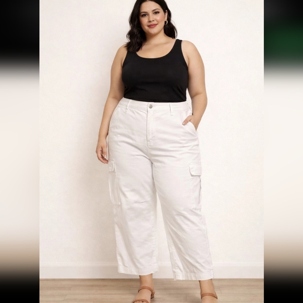 Women's Wild Fable Mid-Rise Baggy White Cargo Pants Size 10R Wide Leg Cotton